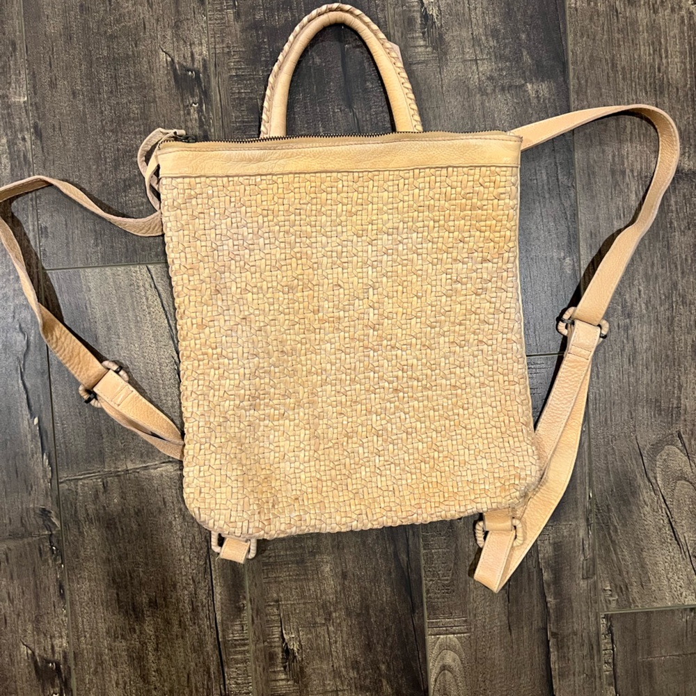 Cleobella tan woven leather backpack